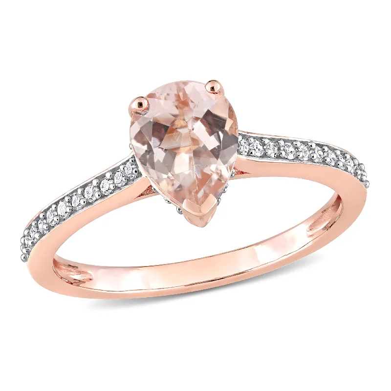 eternity diamond rings for women -Miadora 10k Rose Gold Pear-cut Morganite and 1/8ct TDW Diamond Teardrop Ring