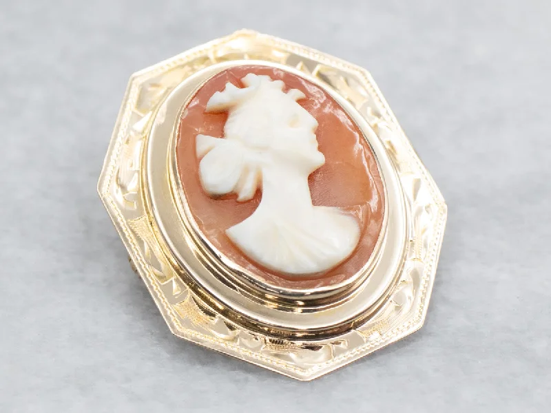 designer floral brooches -Vintage Shell Cameo Brooch or Pendant