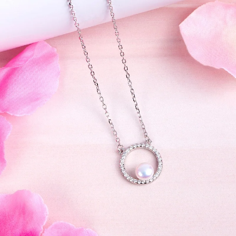 classic necklaces for women -Circular Radiance Pearl Rose Gold-Plated 925 Sterling Silver Necklace