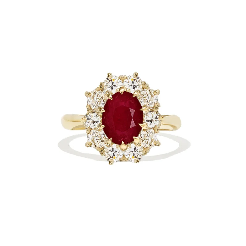 art deco rings for women -Ruby & Old European Cut Diamond Cluster Ring