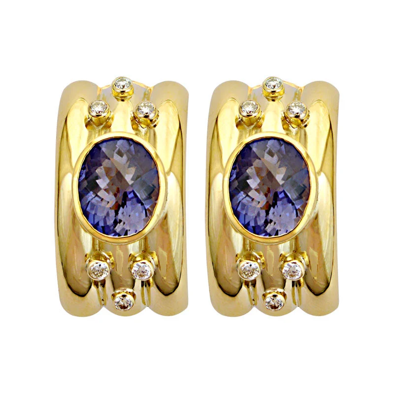 emerald earrings for women -Earrings-Iolite and Diamond