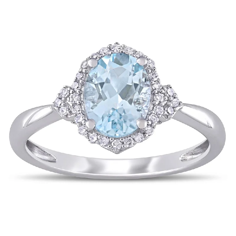 art deco rings for women -Miadora 10k White Gold Aquamarine and 1/8ct TDW Diamond Halo Ring