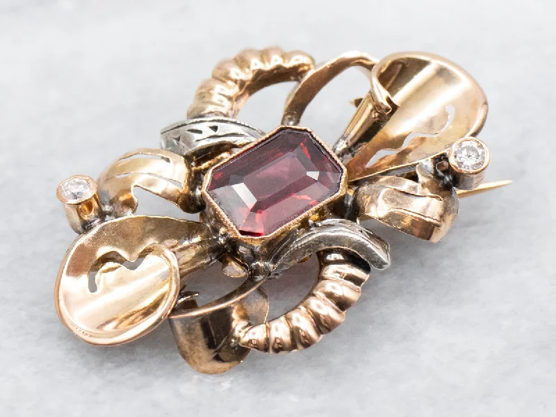 wedding brooches for women -Victorian Revival Garnet and Diamond Brooch