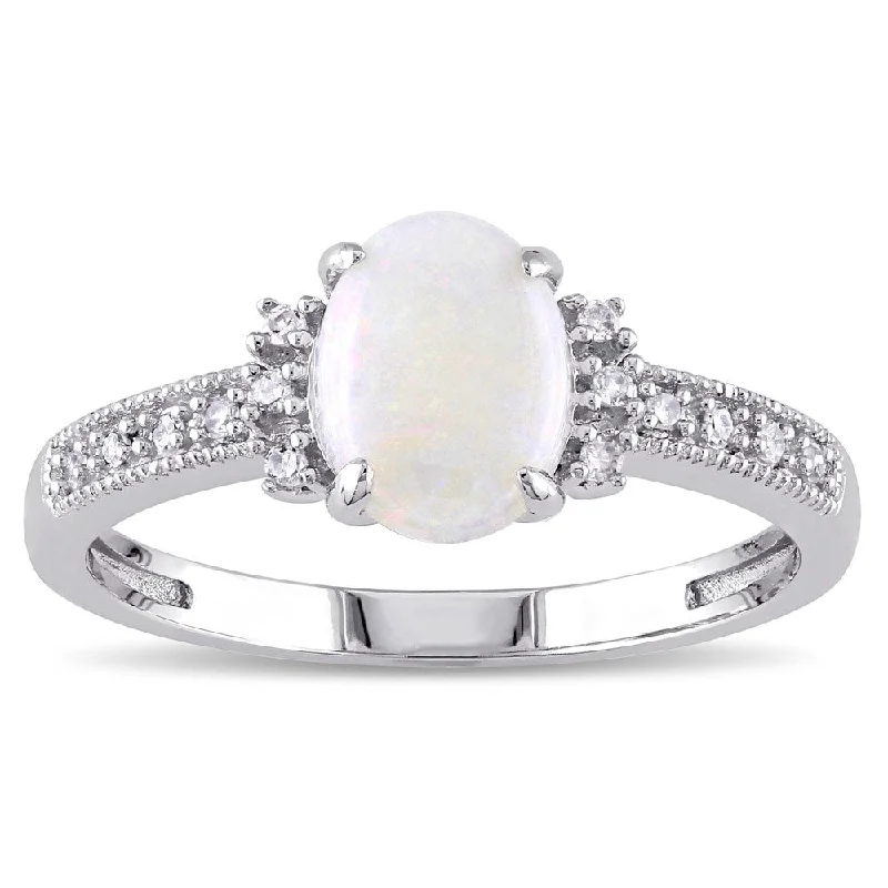 diamond rings for women -Miadora 10k White Gold Opal and Diamond Accent Cocktail Ring (G-H, I1-I2)