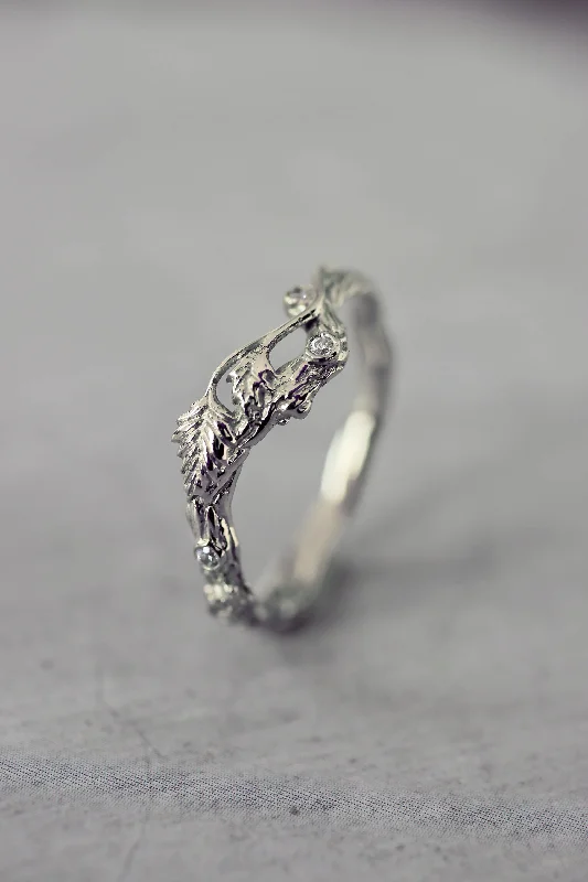 READY TO SHIP: Twig wedding band in 14K white gold, moissanites, AVAILABLE RING SIZES: 8 US