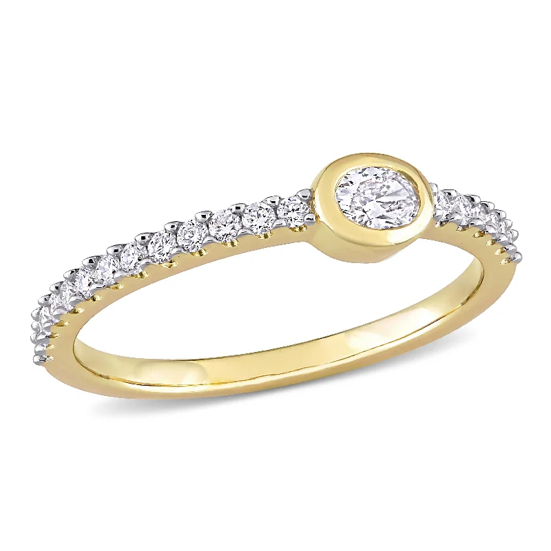 pearl rings for women -Miadora 1/3ct TW Oval and Round Diamonds Semi-Eternity Ring in 14k Yellow Gold