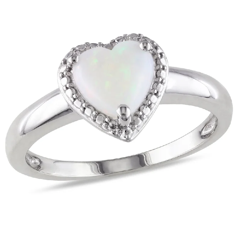 gold wedding bands for women -Miadora Sterling Silver Opal Heart Ring