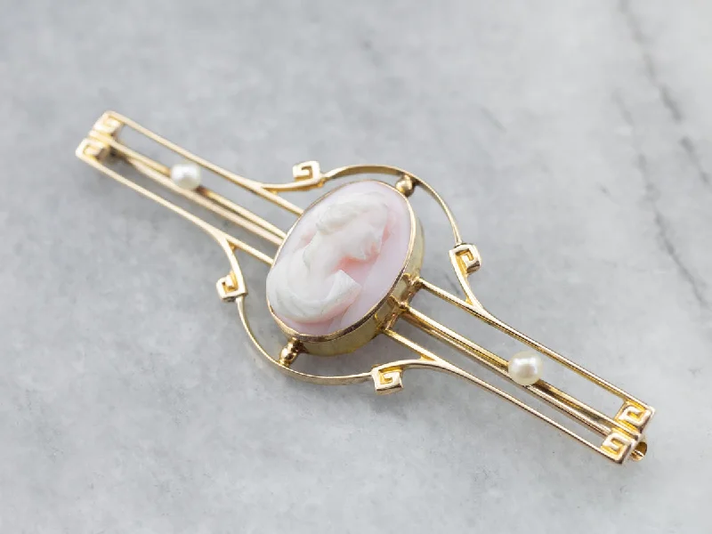 multi-color gemstone brooches -Art Nouveau Pink Cameo Seed Pearl Brooch