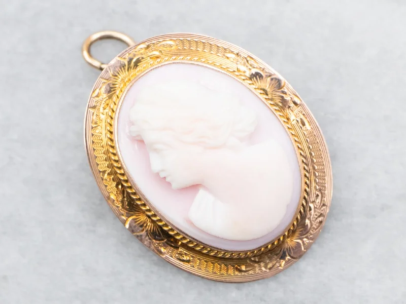 custom brooches for women -Yellow Gold Cameo Brooch or Pendant