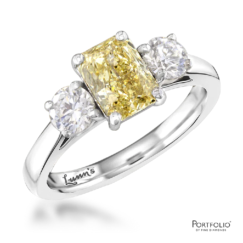 Three Stone 1.46ct Fancy Yellow VS2 Diamond Platinum Ring