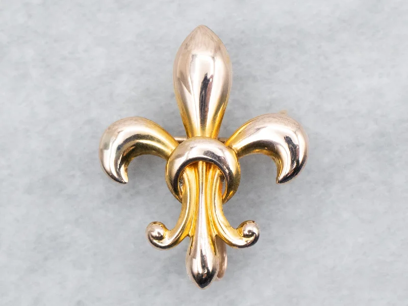 handmade brooches for women -Vintage Gold Fleur de Lis Brooch