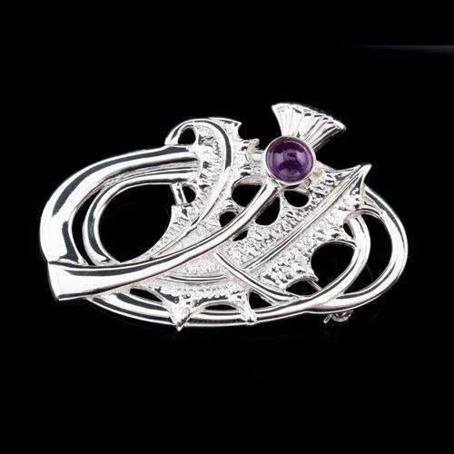 antique pin brooches for women -Silver or Gold Amethyst Thistle Brooch - B324