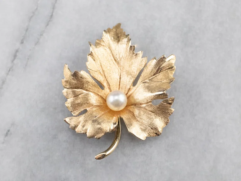 classic floral brooches -Golden Pearl Grape Leaf Brooch