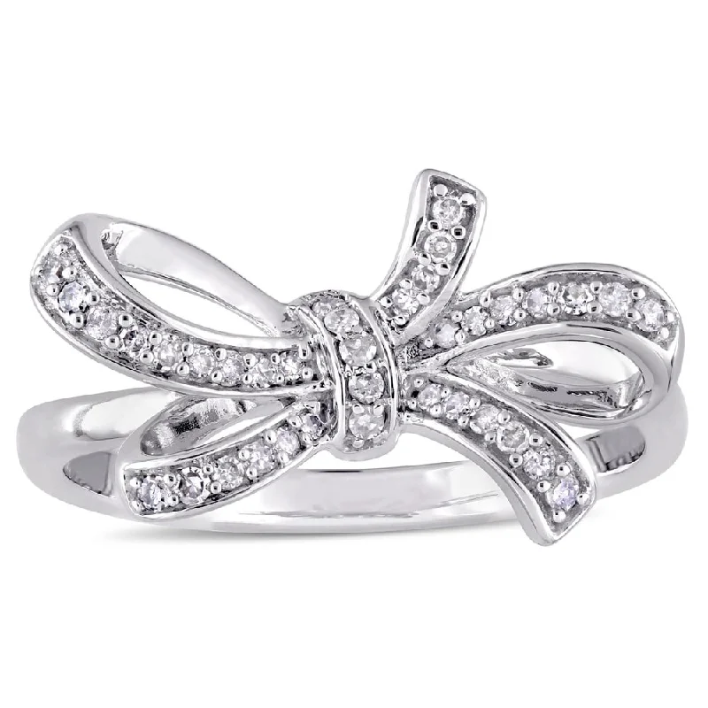 silver rings for women -Miadora Signature Collection 10k White Gold 1/6ct TDW Diamond Double Knot Bow Ring