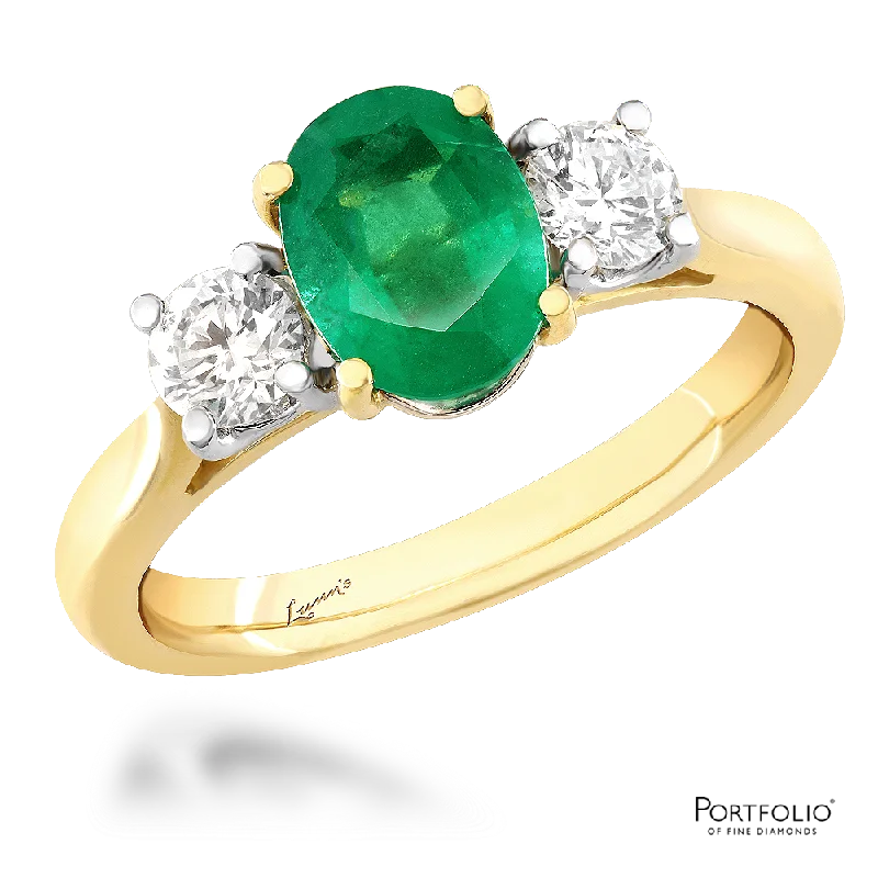 Three Stone 1.12ct Emerald Yellow Gold/Platinum Ring