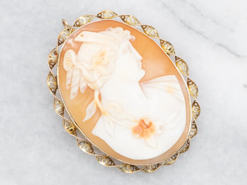 elegant statement brooches -Large Vintage Twisted Frame Cameo Brooch or Pendant