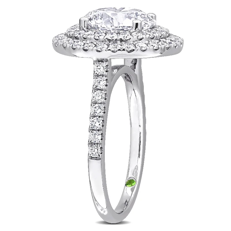 custom rings for women -Created Forever 3 7/8ct TDW Lab-Grown Diamond and Tsavorite Accent Halo Ring in 14k White Gold