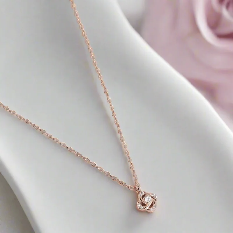 charm necklaces for women -Radiance Rose gold-Plated Cubic Zirconia Sterling Silver Necklace Chain