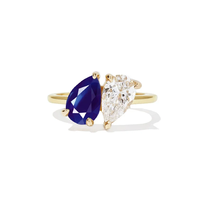 promise rings for women -Pear Shaped Sapphire & Diamond Toi et Moi Ring