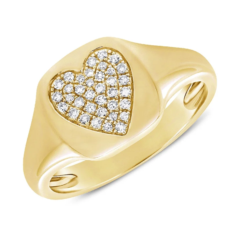 silver rings for women -Joelle Diamond Pave Heart Signet Ring 14k Gold 1/10 ct. TDW