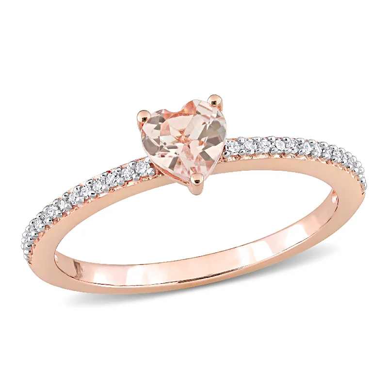 gemstone rings for women -Miadora 10k Rose Gold Heart-cut Morganite and 1/10ct TDW Diamond Birthstone Ring