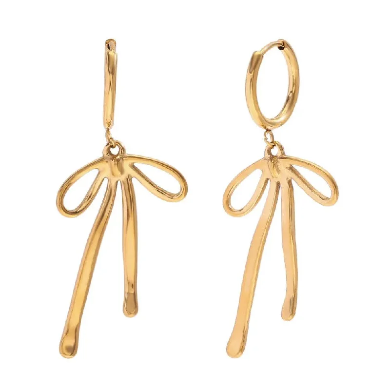 casual earrings for women -18K Gold Ribbon Hoop Drop Earrings – Trendy Statement Jewellery for Women