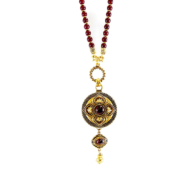 boho necklaces for women -Garnet Rounds Drop Necklace