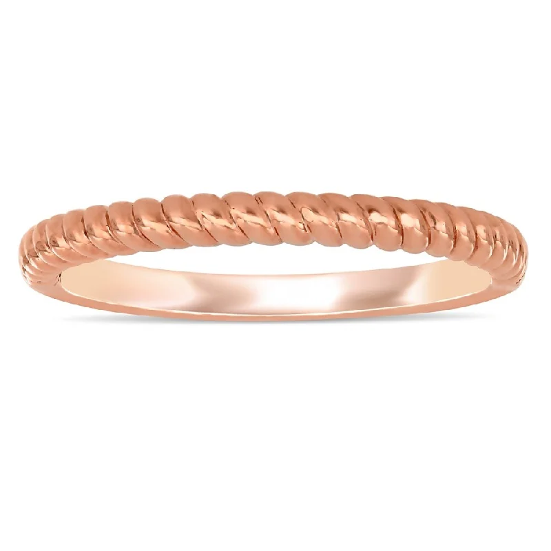 halo engagement rings -Miadora 14k Rose Gold Stackable Twist Design Wedding Ring