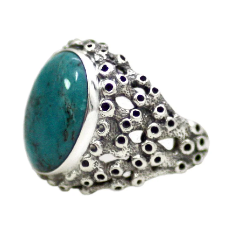 diamond rings for women -Handmade Men's Sterling Silver 'Living Coral' Turquoise Ring (Indonesia)