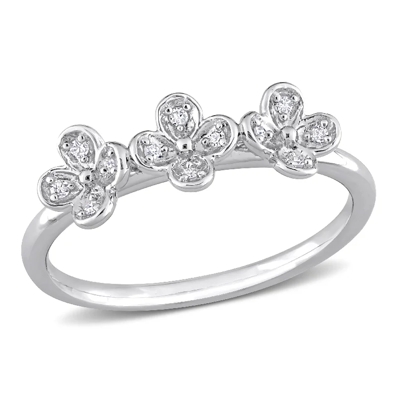 pearl rings for women -Miadora Diamond Accent Floral Ring in Sterling Silver