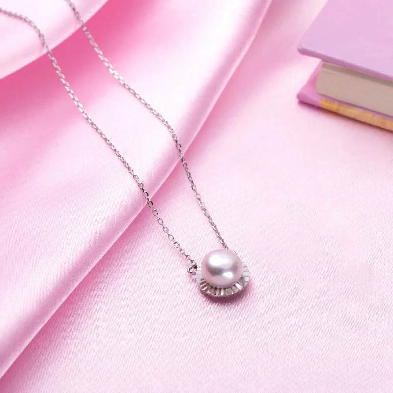 adjustable necklaces for women -Pearl Petal Radiance Rhodium-Plated 925 Sterling Silver Necklace