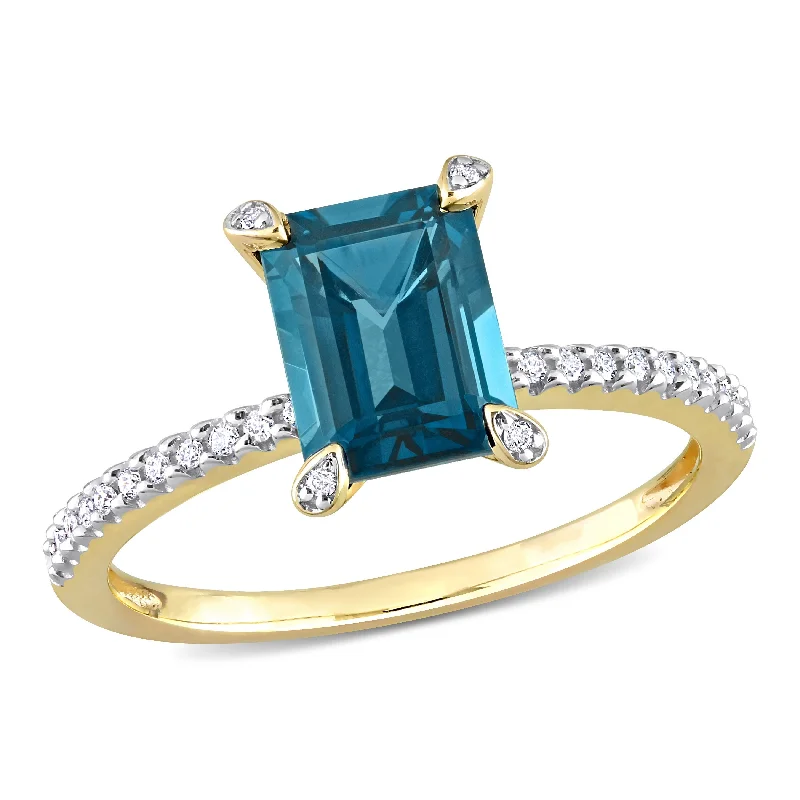 statement rings for women -Miadora 2ct TGW London Blue Topaz and 1/10ct TDW Diamond Octagonal Ring in 14k Yellow Gold