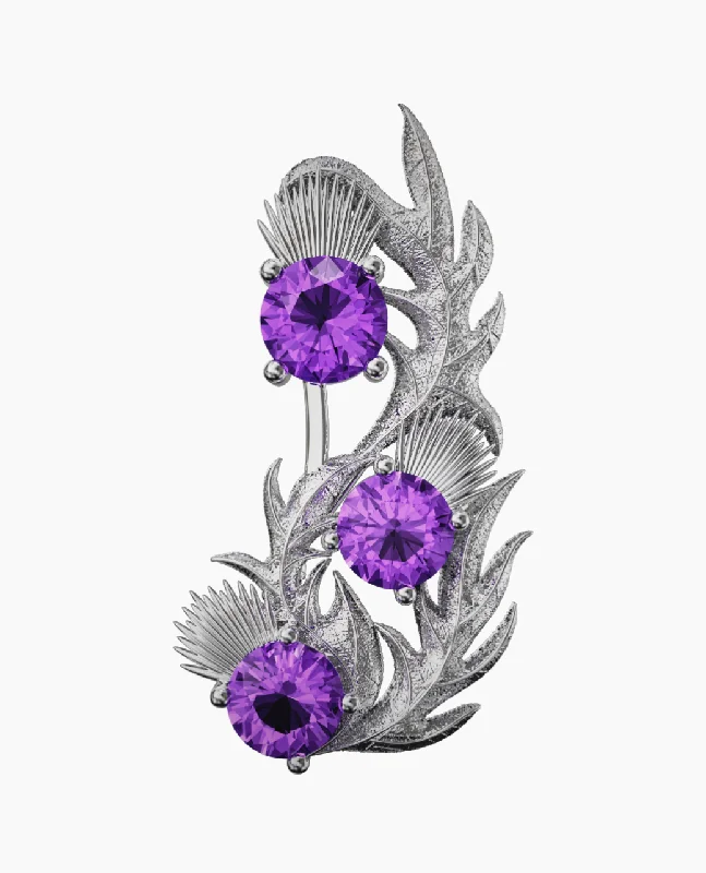 vintage rhinestone brooches -Sterling SilverThistle Brooch - Amethyst - 5807