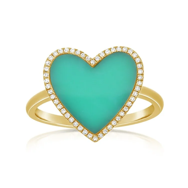 pearl rings for women -Joelle Diamond Pave Turquoise Heart Ring 14k Gold