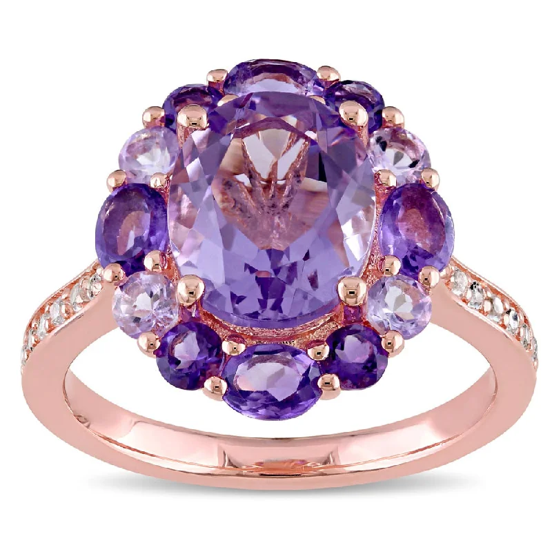 eternity diamond rings for women -Miadora Rose Silver Amethyst Rose de France and White Topaz Cocktail Ring - Purple