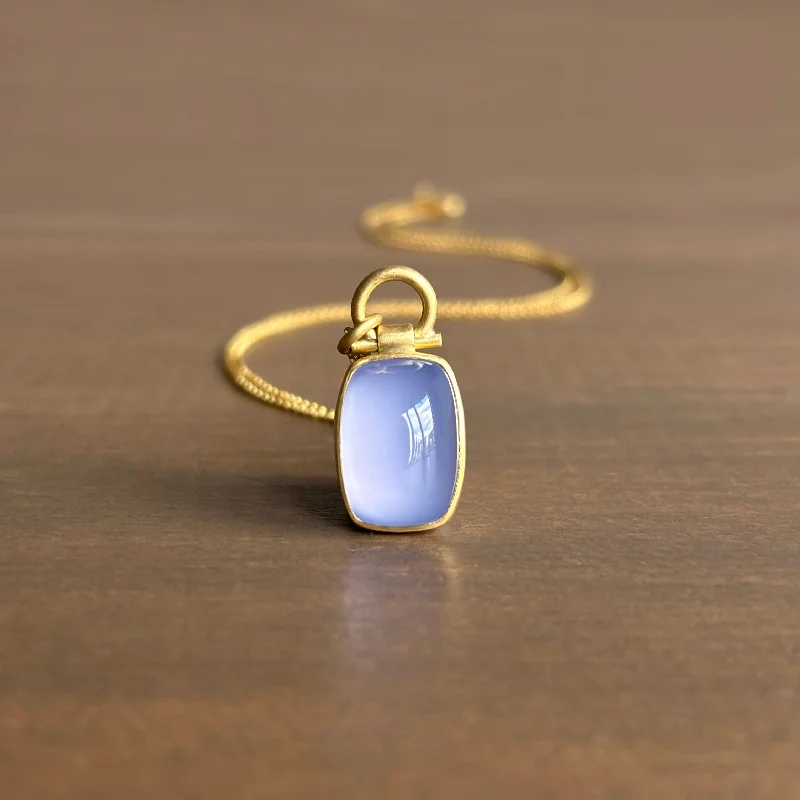 vintage bridal necklaces for women -Blue Chalcedony Cushion Cabochon Pendant