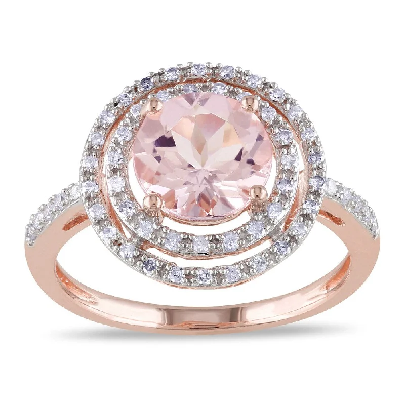 heart-shaped rings for women -Miadora 10k Rose Gold Morganite and 1/4ct TDW Diamond Cocktail Double Halo Ring (G-H, I2-I3)