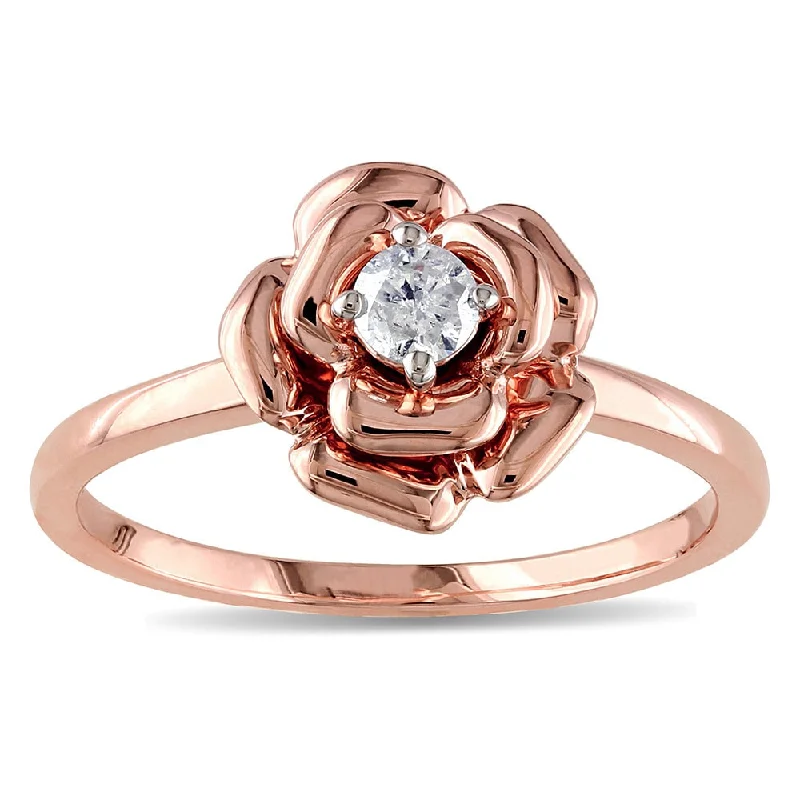 promise rings for women -Miadora 10k Rose Gold 1/6ct TDW Diamond Flower Promise Ring