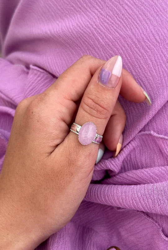 stackable rings for women -Chunky Silver Kunzite Ring