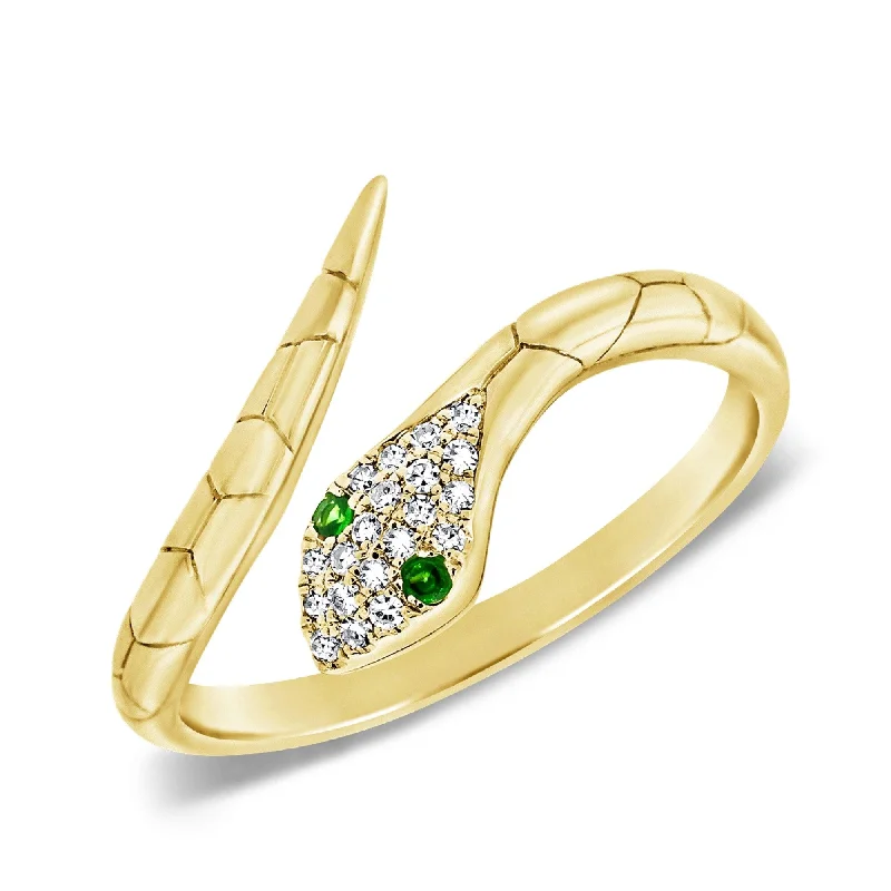 eternity rings for women -Joelle 14k Gold Diamond Green Tsavorite Snake Wrap Around Ring Size 6.5 - White