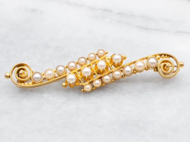 trendy brooches for women -Etruscan Revival Victorian Pearl Brooch