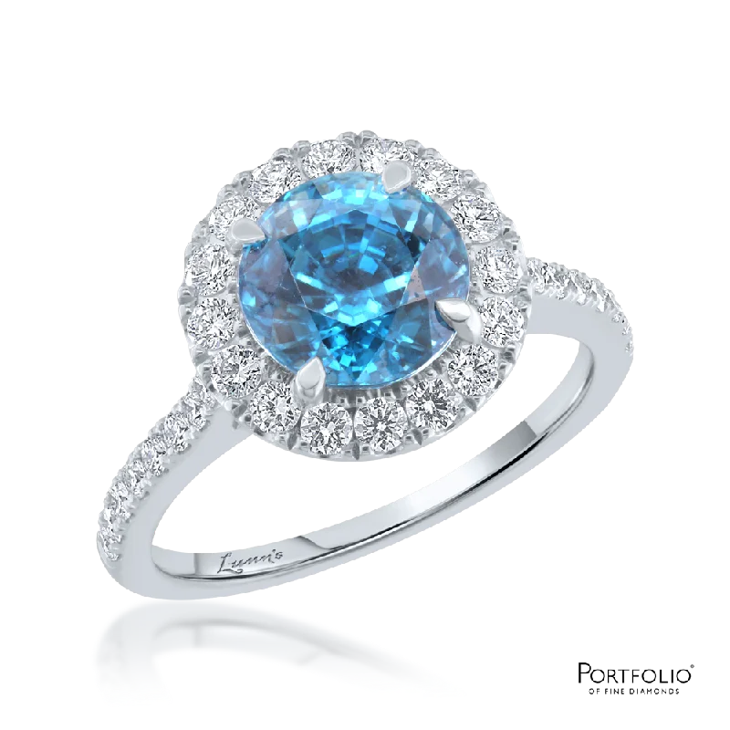 Cluster 3.60ct Blue Zircon White Gold Ring