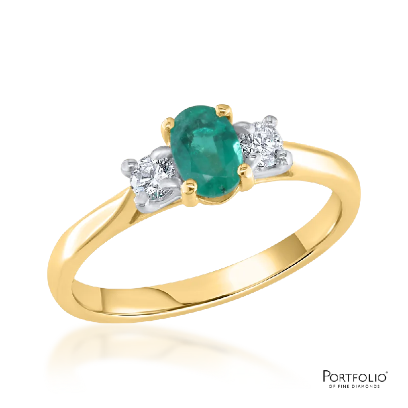 Three Stone 0.44ct Emerald Yellow Gold Ring