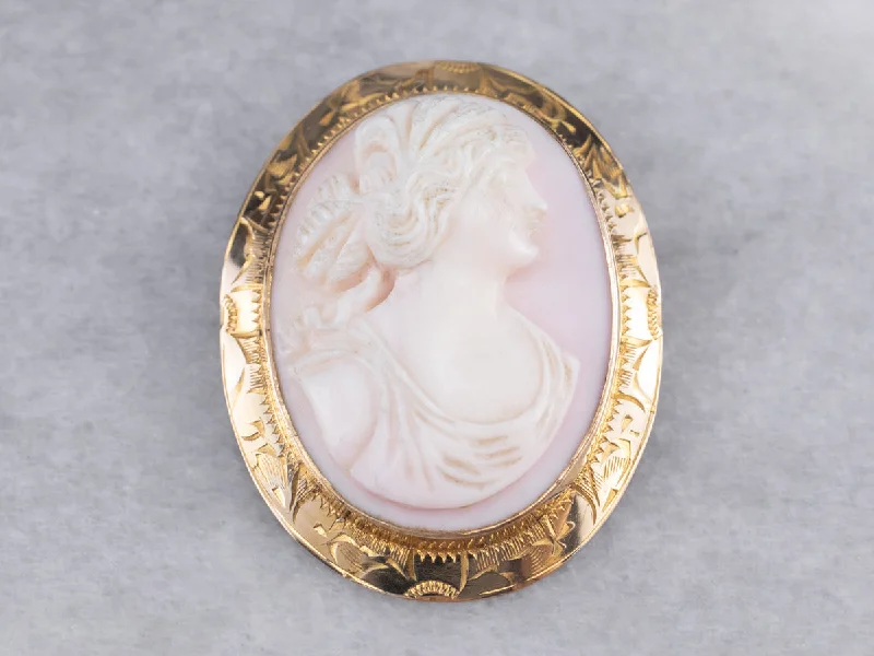 heart-shaped brooches for women -Vintage Pink Shell Cameo Brooch