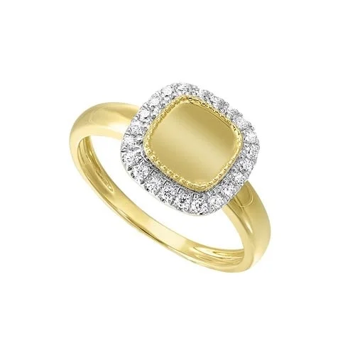 engraved rings for women -Diamond Medallion Cushion Signet Ring in 14k Yellow Gold (1/5ctw)