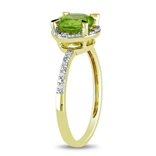 gold rings for women -Miadora 10k Yellow Gold 1-1/2ct TGW Peridot and Diamond Halo Ring - Green