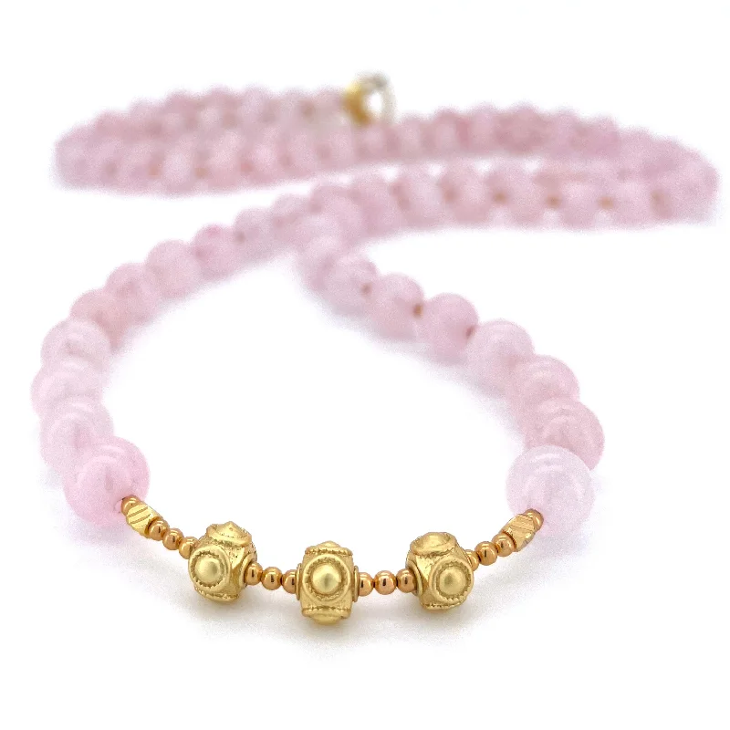 men's style necklaces for women -LONG Rose Quartz & Gold BEADED NECKLACE