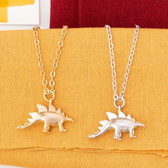 dainty gold necklaces for women -Stegosaurus Dinosaur Charm Necklace