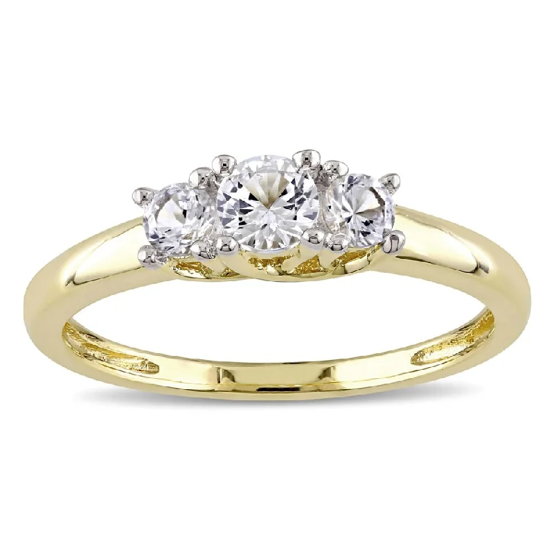 oval rings for women -Miadora 10k Yellow Gold Created White Sapphire 3-stone Ring