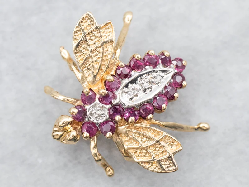 heart-shaped brooches for women -Ruby and Diamond Bumble Bee Brooch